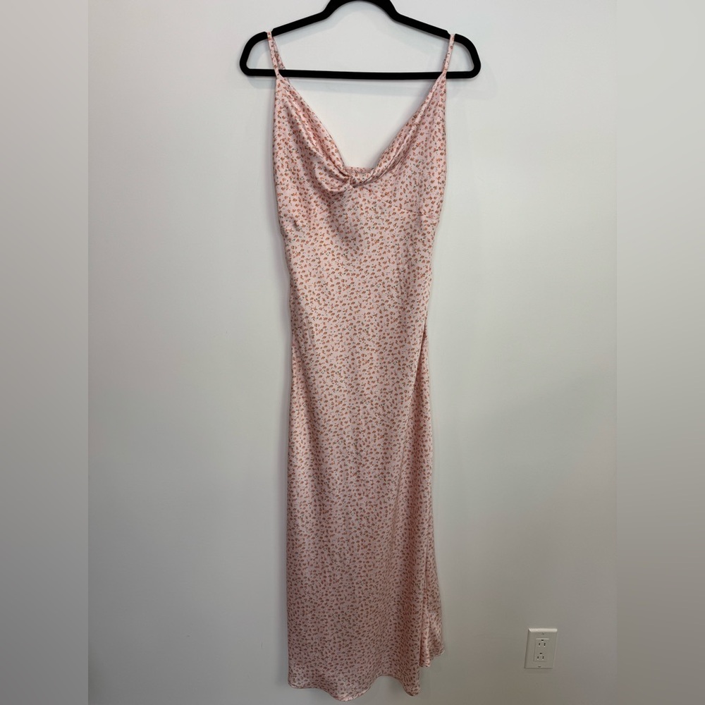 Sans Souci pink Floral Slip satin Dress with Pink Rose Print size large